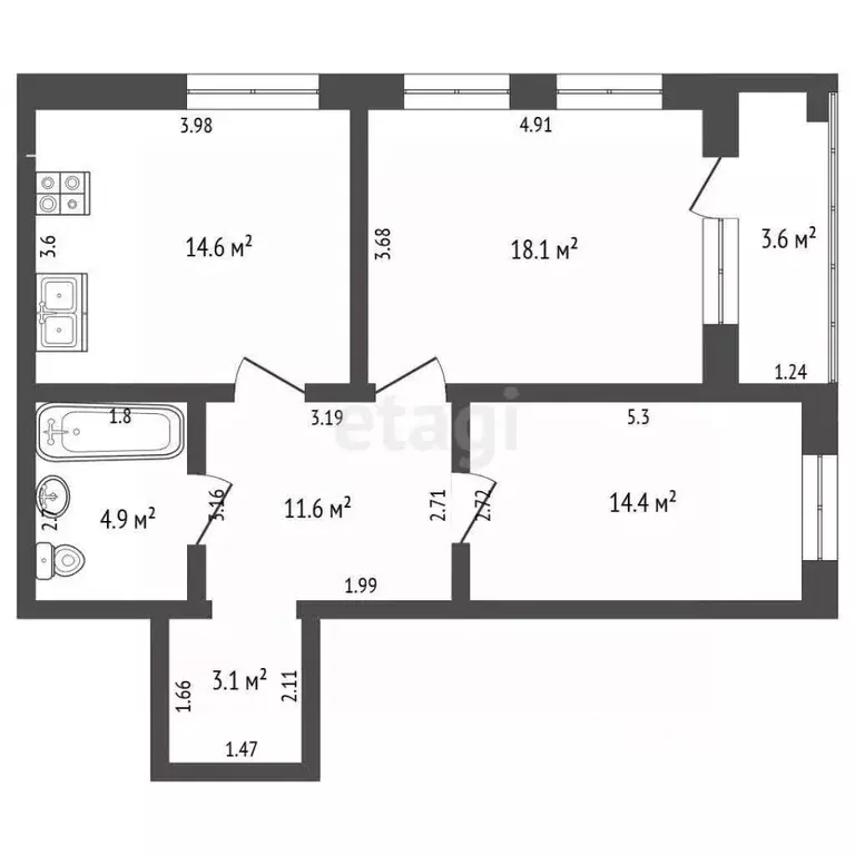 2-к кв. Вологодская область, Вологда Ягодная ул., 5к1 (68.9 м) - Фото 2
