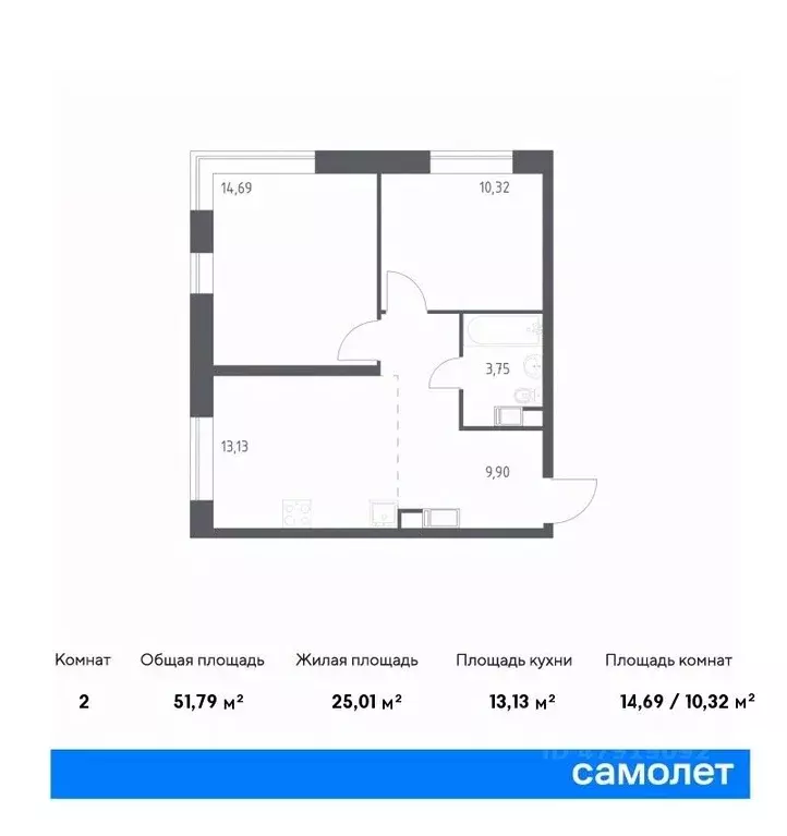 2-к кв. Москва Цветочные Поляны жилой комплекс, к12 (51.79 м) - Фото 0