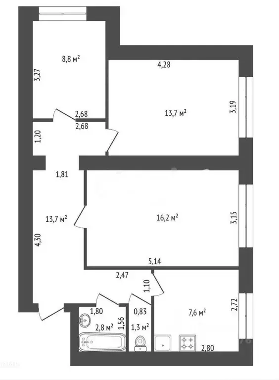 3-к кв. Башкортостан, Уфа ул. Ферина, 19/3 (64.1 м) - Фото 1