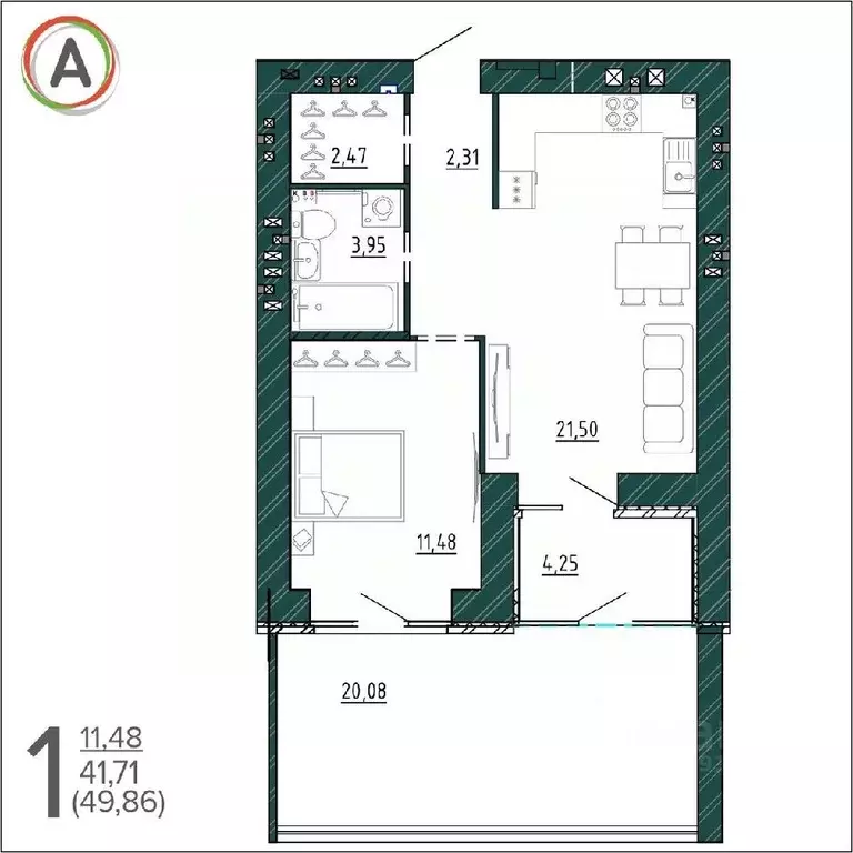 1-к кв. Брянская область, Брянск ул. Ульянова, 24 (49.86 м) - Фото 0