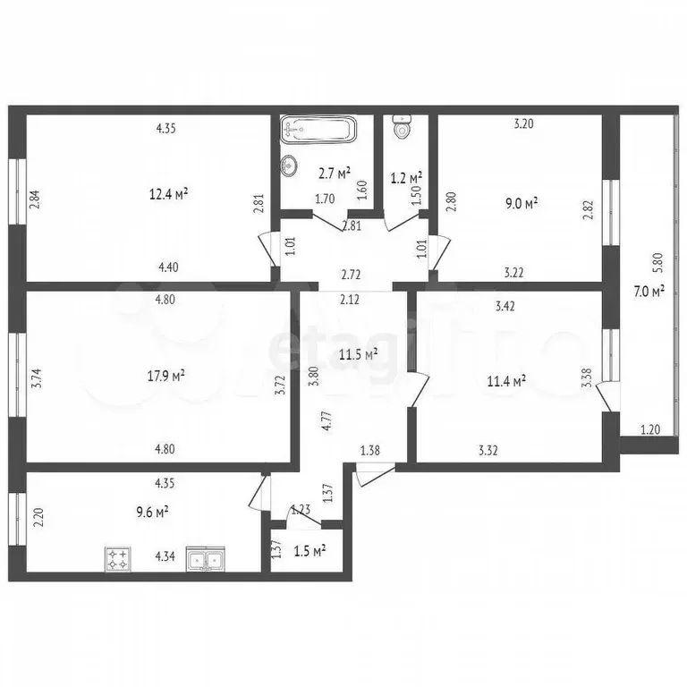 4-к. квартира, 78 м, 5/5 эт. - Фото 0