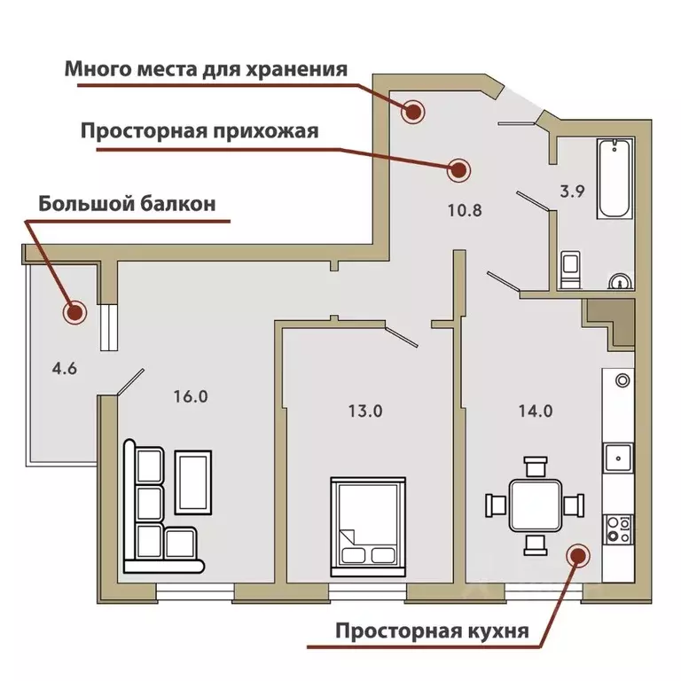 3-к кв. тверская область, тверь петербургское ш, 40 (68.0 м) - Фото 0