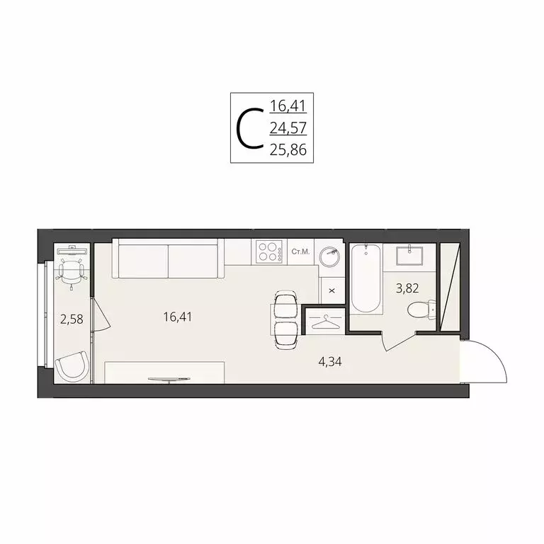 Квартира-студия: Волгоград, улица Степана Разина, 27 (25.86 м) - Фото 1