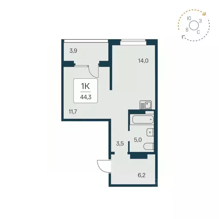 1-к кв. Новосибирская область, Новосибирск Игарская ул., 8 (44.3 м) - Фото 1