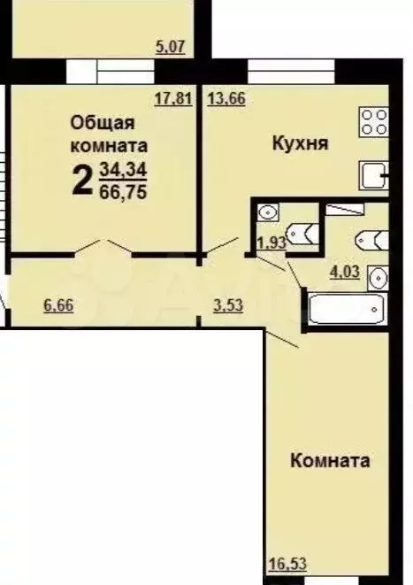 2-к. квартира, 65 м, 7/11 эт. - Фото 0