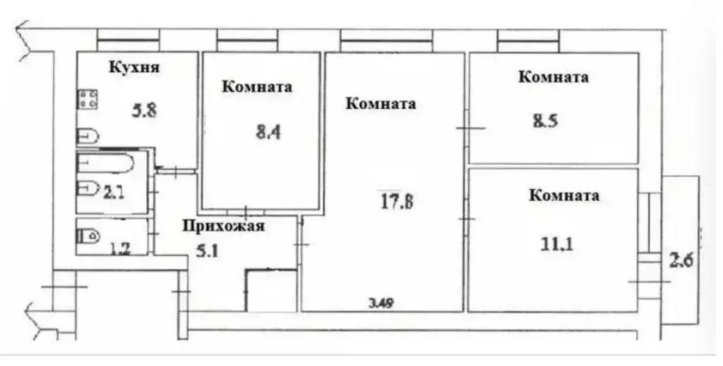 Квартира, 3 комнаты, 61.4 м - Фото 0
