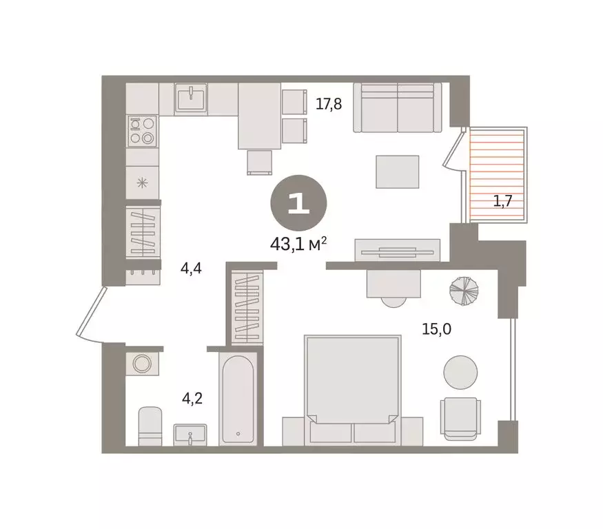 1-комнатная квартира: Новосибирский район, рабочий посёлок Краснообск, ... - Фото 2