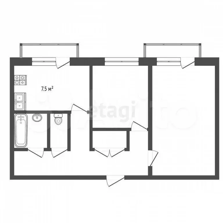 2-к. квартира, 48 м, 2/2 эт. - Фото 0