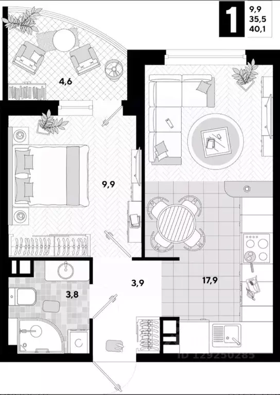 1-к кв. Краснодарский край, Краснодар ул. Ивана Беличенко, 95к1 (44.1 ... - Фото 0