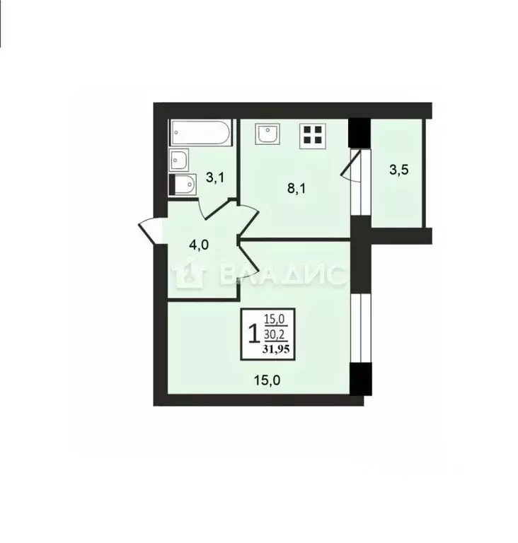 1-к кв. Владимирская область, Владимир ул. Новгородская, 35к3 (31.95 ... - Фото 2