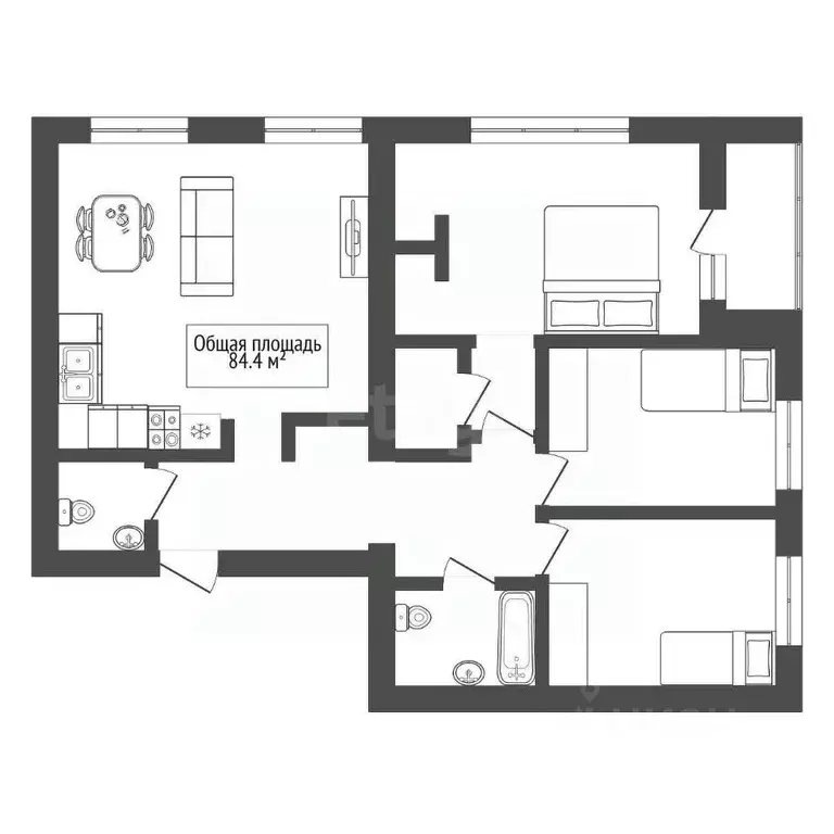 3-к кв. Новосибирская область, Новосибирск Красный просп., 222/1 (84.4 ... - Фото 2