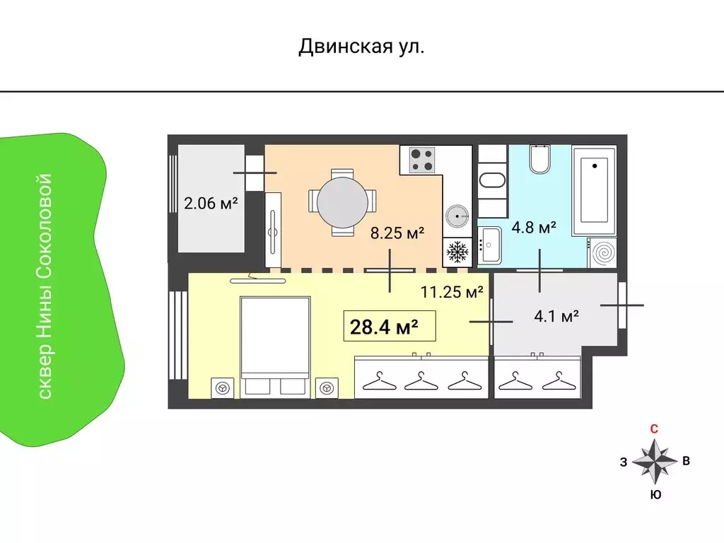 1-комнатная квартира: Санкт-Петербург, Двинская улица, 6 (28.4 м) - Фото 0