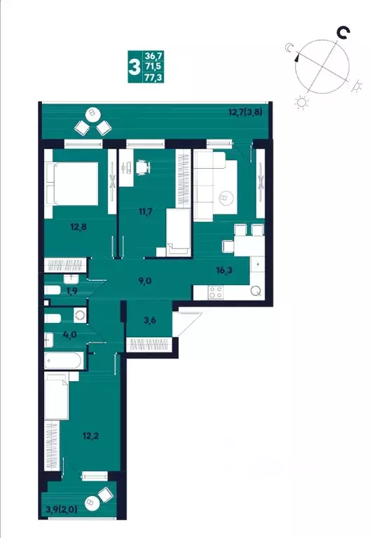 3-к кв. Пермский край, д. Кондратово ул. Улановой, 6 (77.3 м) - Фото 0