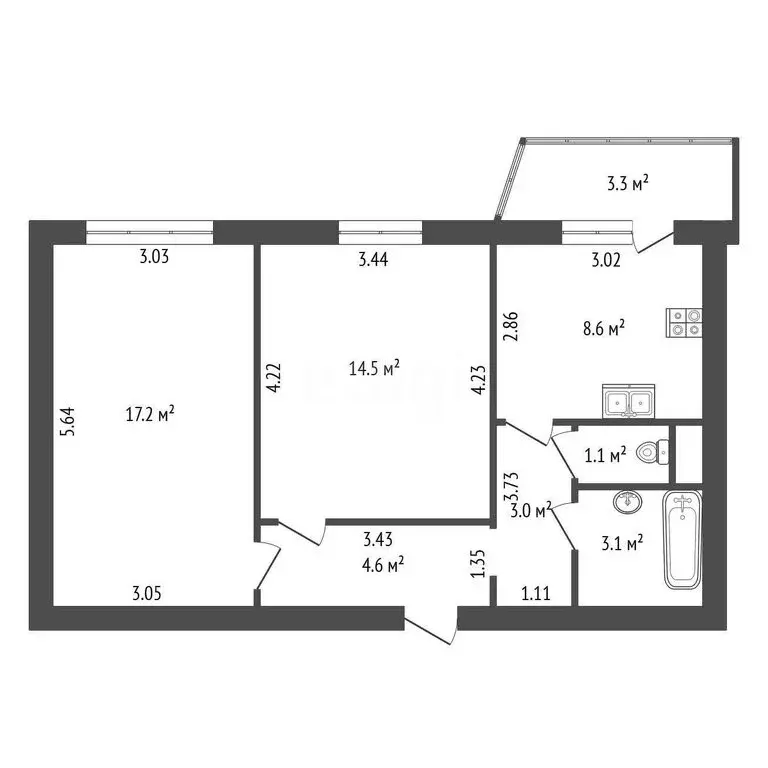 2-комнатная квартира: Санкт-Петербург, улица Есенина, 32к2 (46.3 м) - Фото 1