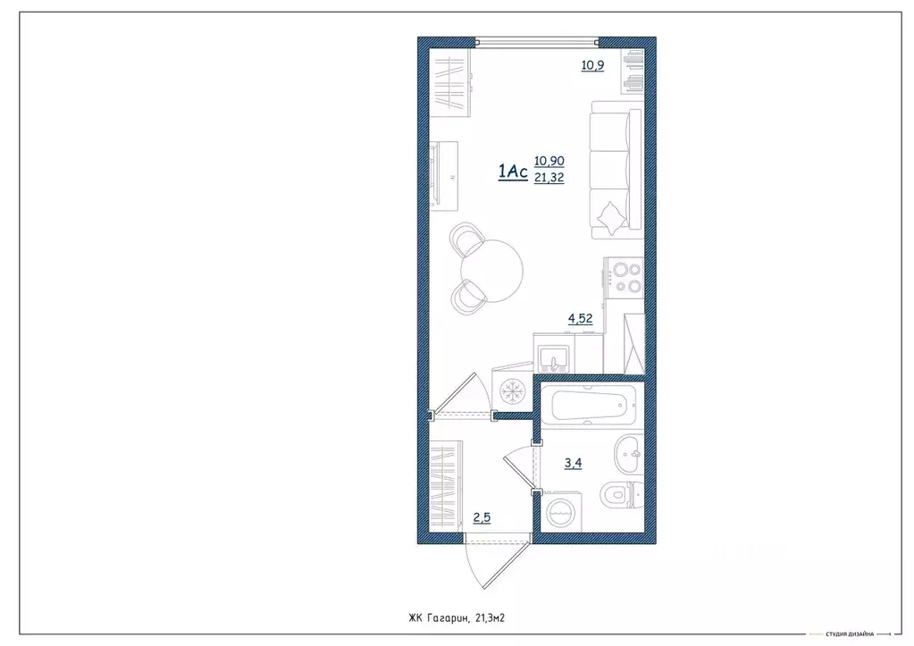 Студия Ярославская область, Ярославль ул. Дядьковская, 16А (21.3 м) - Фото 1