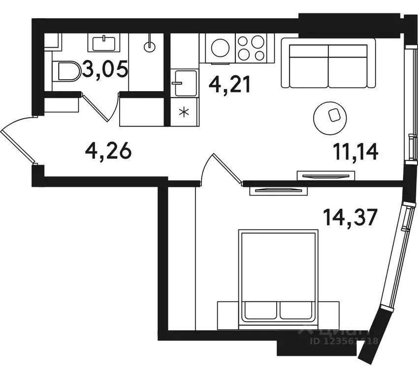 1-к кв. Москва ул. Сокольнический Вал, 2АС1 (37.03 м) - Фото 0