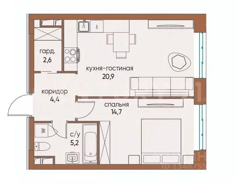1-к кв. Москва ул. Нижние Мневники, 16к4 (47.8 м) - Фото 2