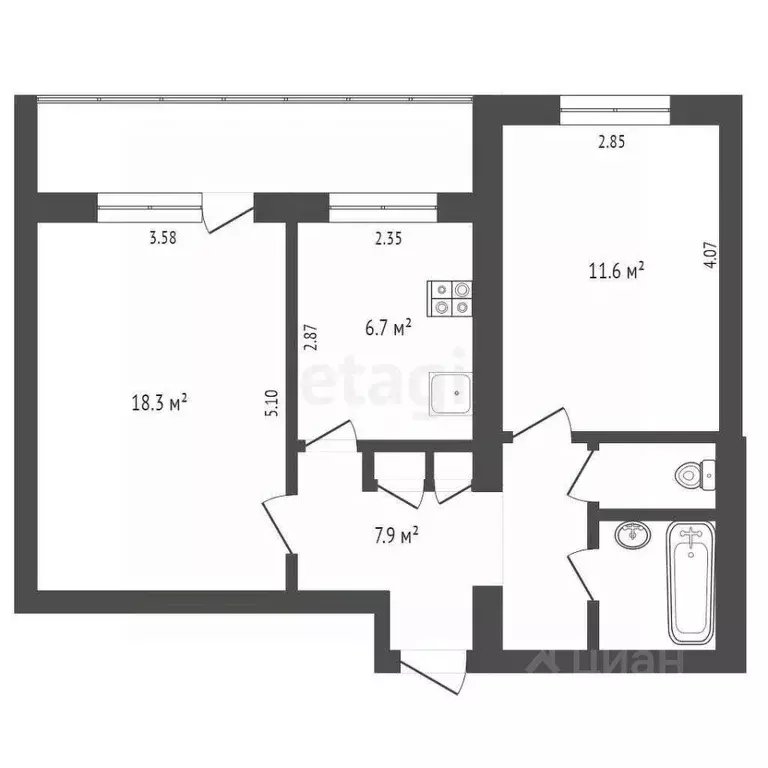 2-к кв. Пермский край, Пермь Парковый просп., 41Б (52.9 м) - Фото 2