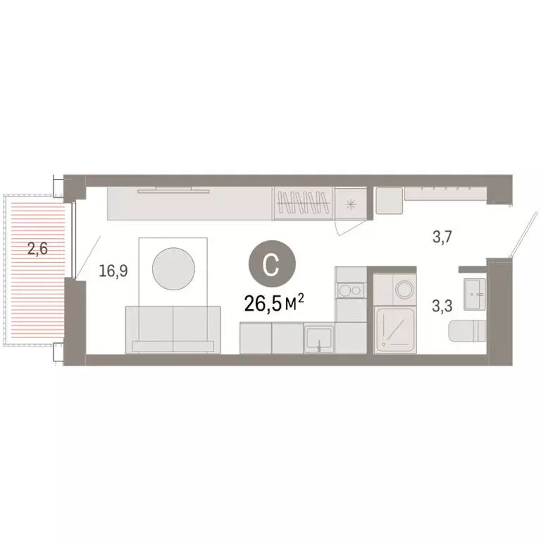 Квартира-студия: Тюмень, Мысовская улица, 26к2 (26.5 м) - Фото 1