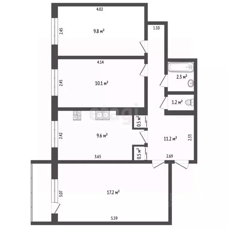 3-к кв. Саха (Якутия), Якутск 202-й мкр, 12 (61.6 м) - Фото 2