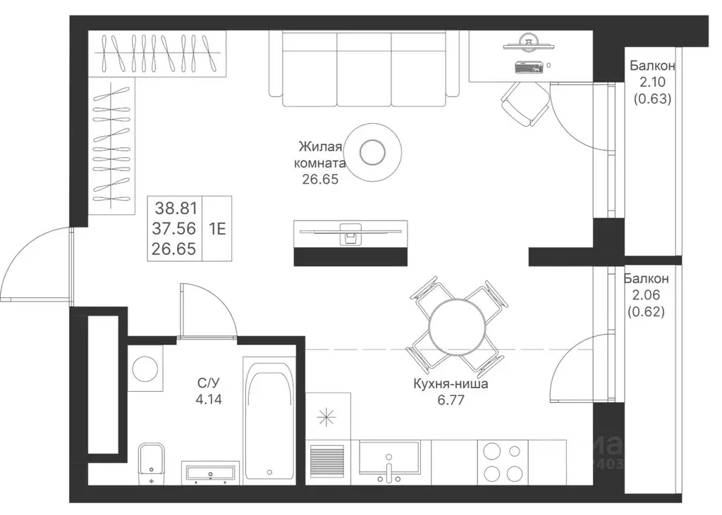 1-к кв. Татарстан, Казань Мой Ритм жилой комплекс (38.81 м) - Фото 1