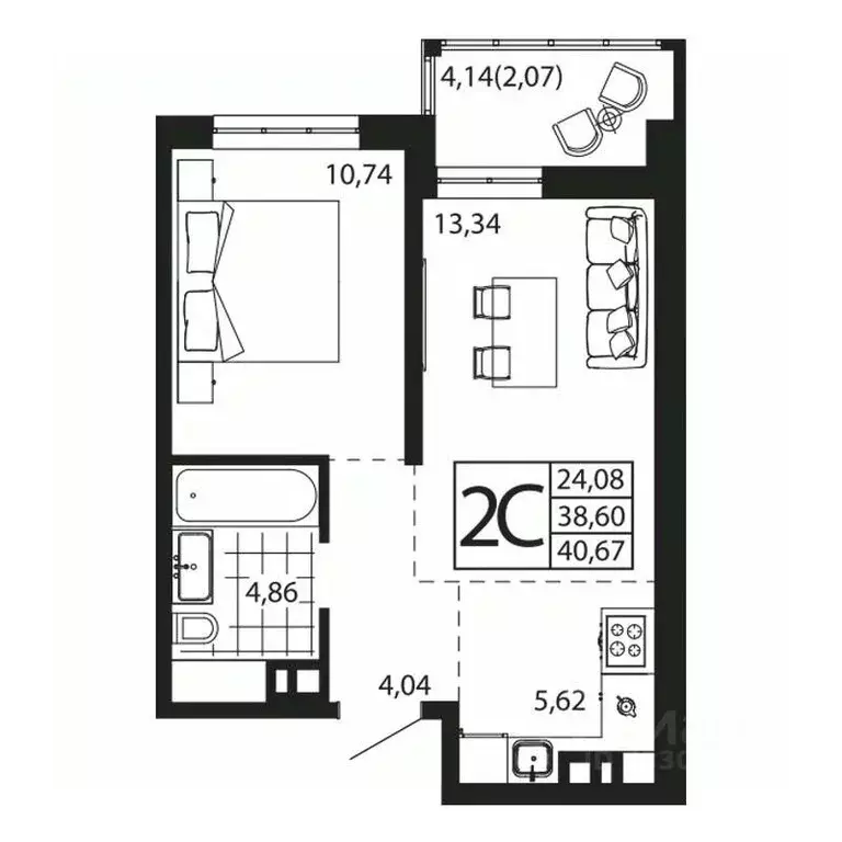 2-к кв. Ростовская область, Ростов-на-Дону ул. Текучева, 370/2 (39.95 ... - Фото 1