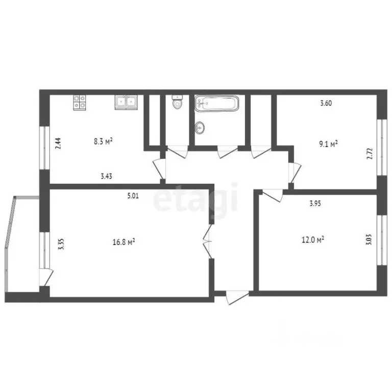 3-к кв. Тюменская область, Тюмень Ткацкий проезд, 12 (58.7 м) - Фото 2