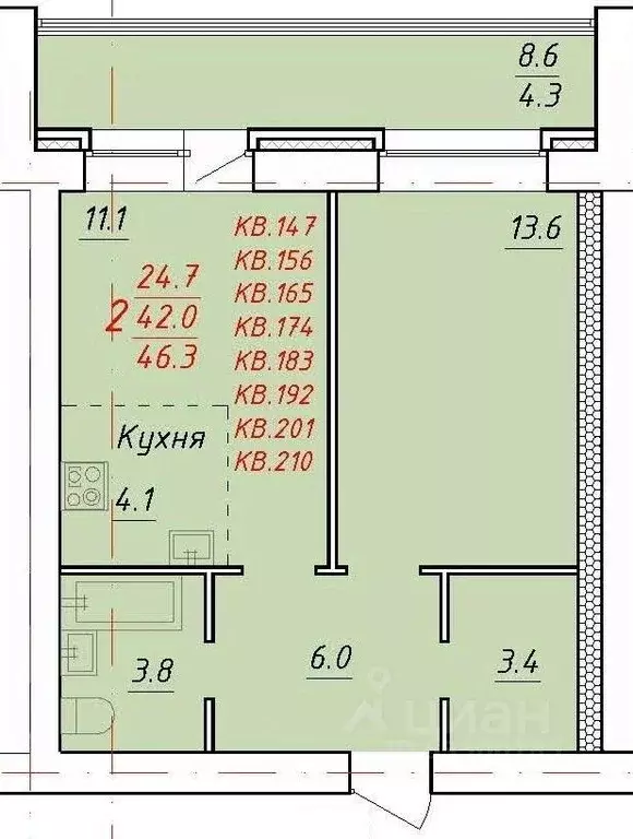 2-к кв. Алтайский край, Новоалтайск Индустриальная ул., 18 (46.3 м) - Фото 0