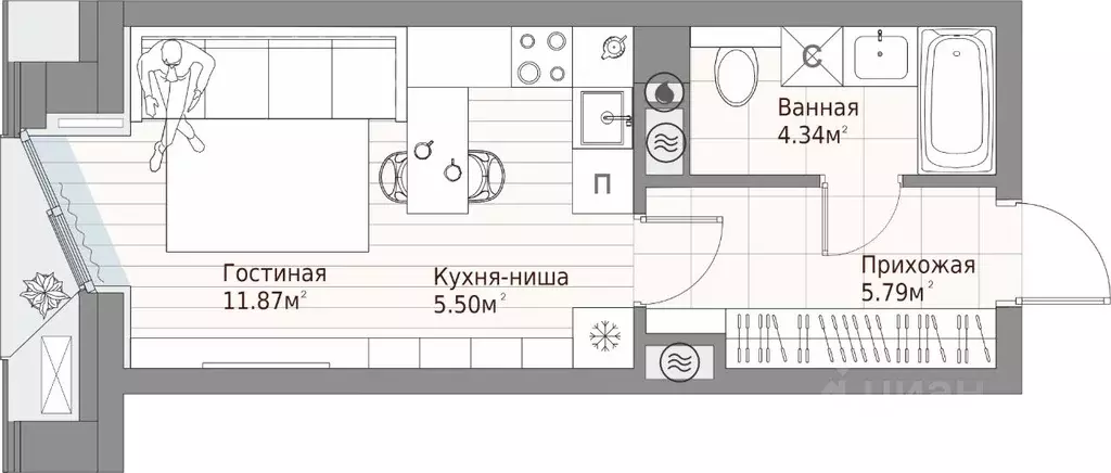 Студия Татарстан, Казань ул. Качалова (28.04 м) - Фото 0