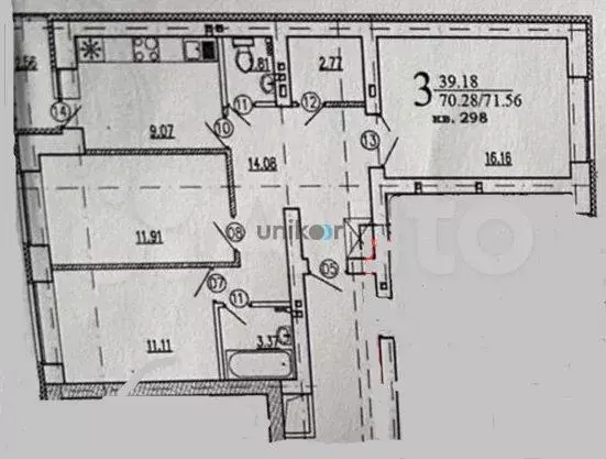 3-к. квартира, 71,6 м, 2/14 эт. - Фото 0