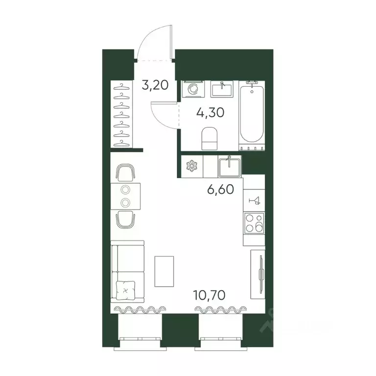 Студия Санкт-Петербург Пески тер.,  (24.8 м) - Фото 1