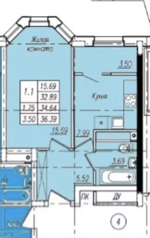 1-к кв. Тамбовская область, Тамбов Пахотная ул., 14 (36.52 м) - Фото 2