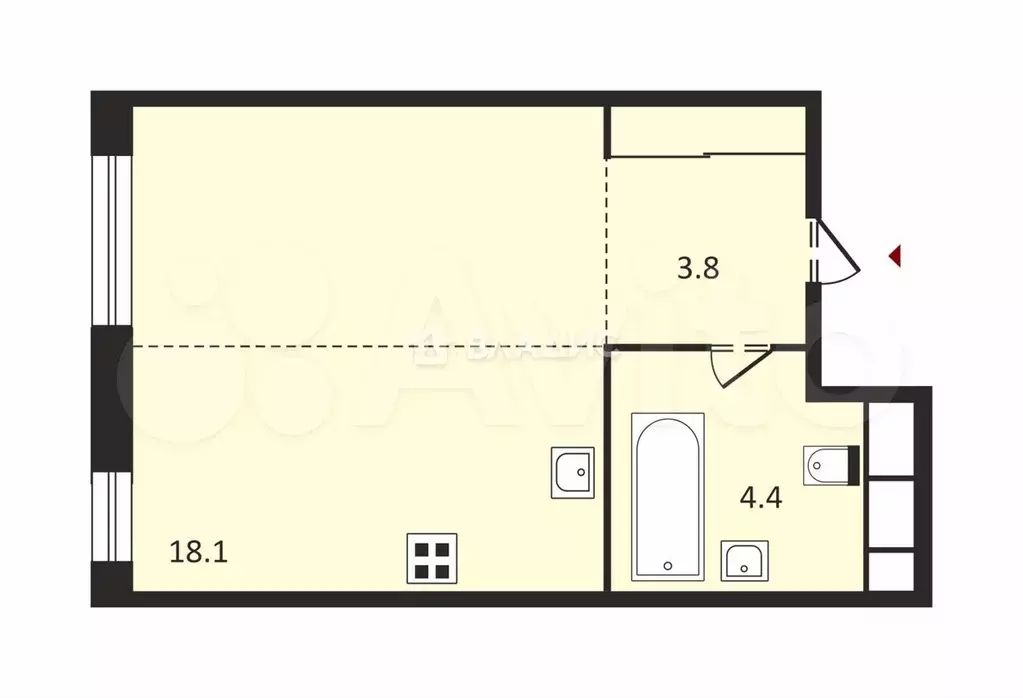 Квартира-студия, 26,3 м, 3/21 эт. - Фото 0