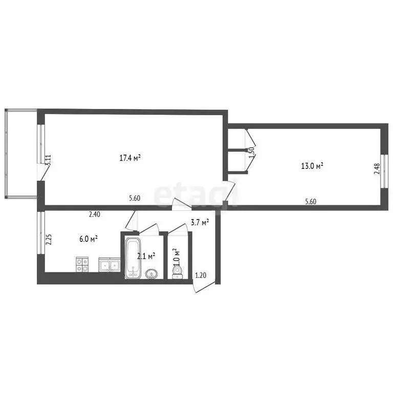2-комнатная квартира: Нальчик, улица Тельмана, 2 (44.1 м) - Фото 1