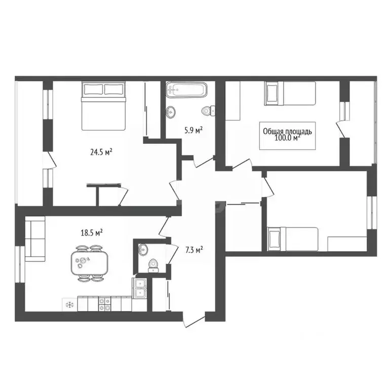 3-к кв. Новосибирская область, Новосибирск ул. Кирова, 342 (100.0 м) - Фото 1