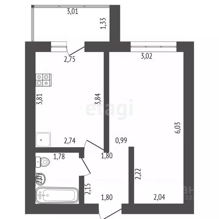 1-к кв. Башкортостан, Стерлитамак Солнечный мкр, ул. Юрматинская, 4 ... - Фото 2