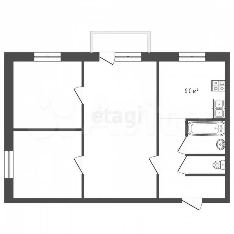 3-к. квартира, 47,3 м, 3/5 эт. - Фото 0