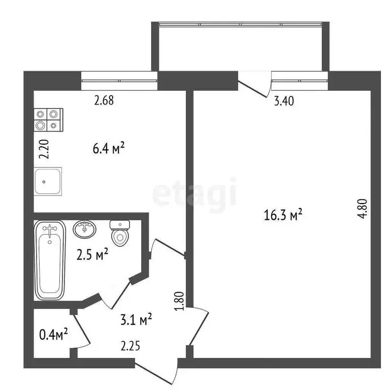 Квартира, 1 комната, 30 м - Фото 0