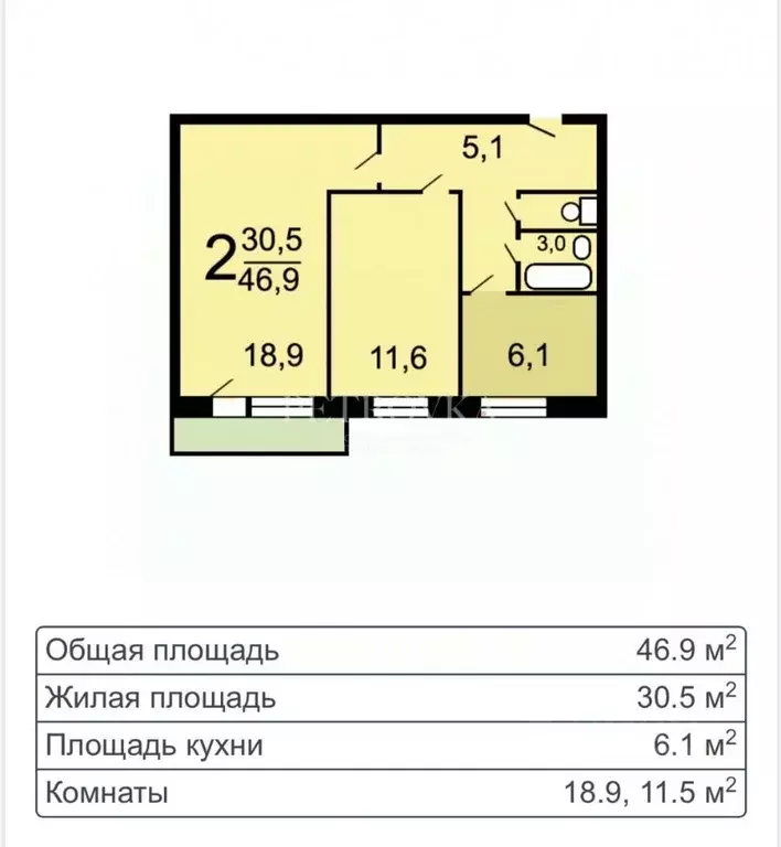 2-к кв. Москва 1-й Тушинский проезд, 5 (47.1 м) - Фото 2