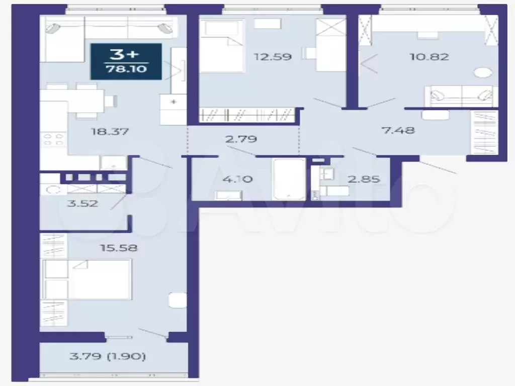 3-к. квартира, 80 м, 2/16 эт. - Фото 1