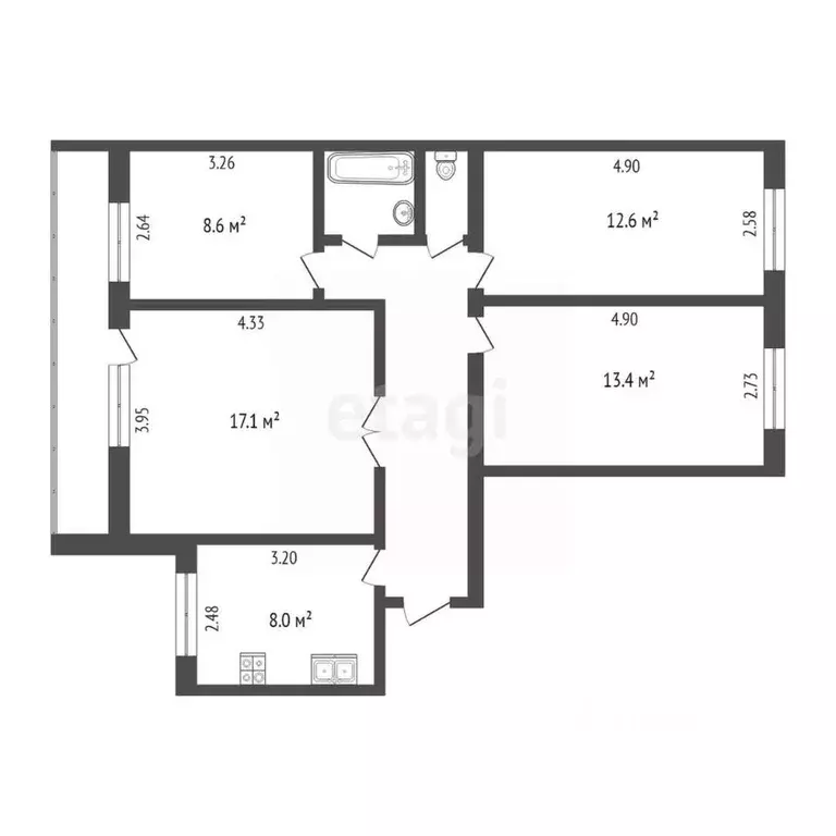 4-к кв. Тюменская область, Тюмень ул. Николая Чаплина, 132 (73.8 м) - Фото 1