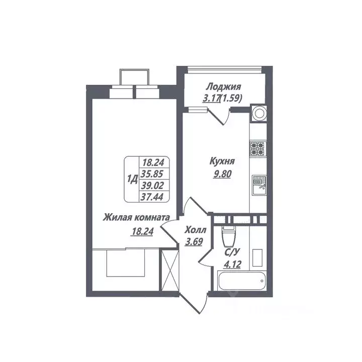 1-к кв. Ставропольский край, Ессентуки Октябрьская ул., 8/5 (37.44 м) - Фото 0