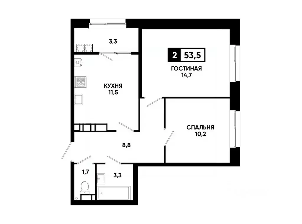 2-к кв. Ставропольский край, Ставрополь ул. Андрея Голуба, 12к8 (53.5 ... - Фото 0