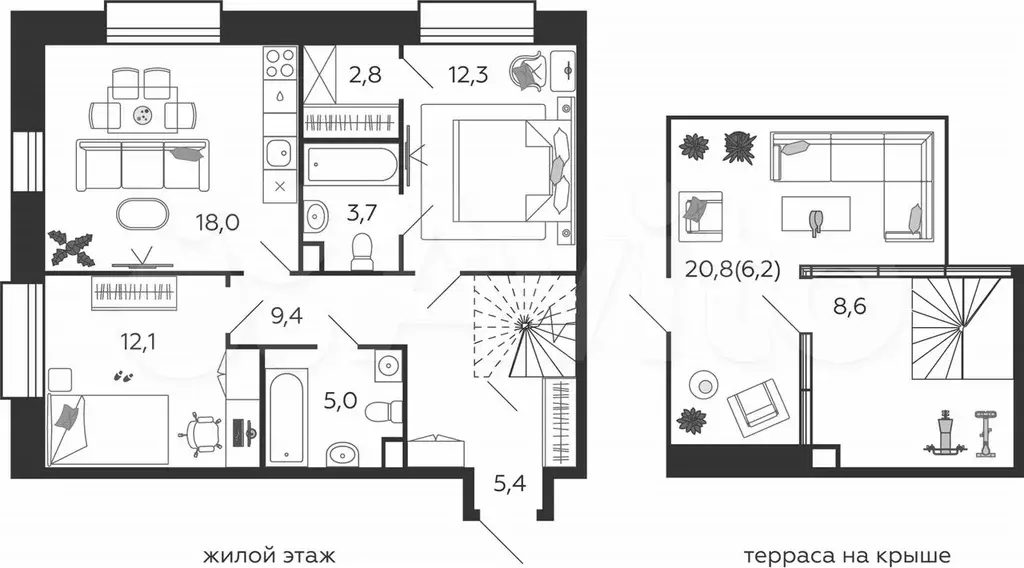2-к. квартира, 83 м, 6/6 эт. - Фото 1