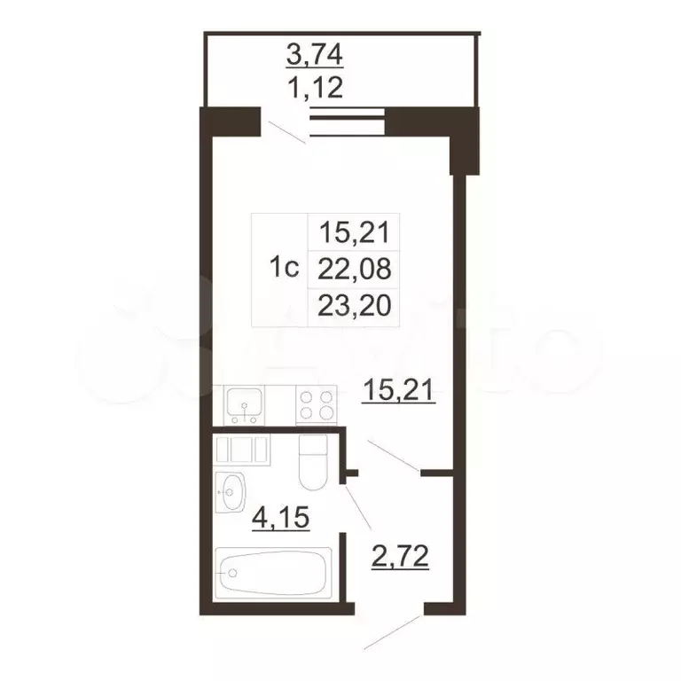 Квартира-студия, 23,2 м, 6/6 эт. - Фото 0