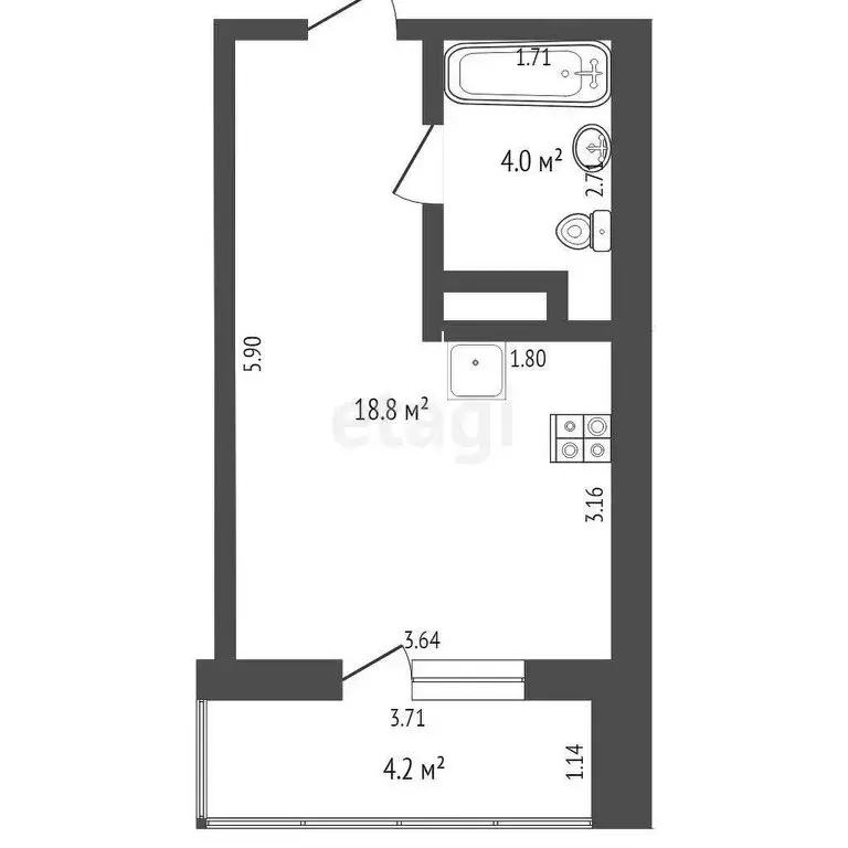 Квартира-студия: Тюмень, Велижанская улица, 66к1 (20 м) - Фото 1