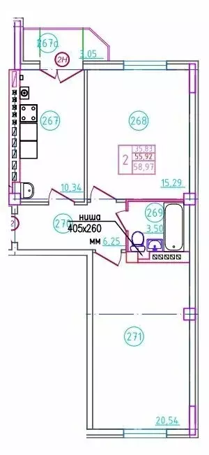 2-комнатная квартира: Шахты, переулок Бродского, 10 (58.97 м) - Фото 0