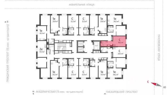 Студия Санкт-Петербург ул. Пахомовская, 12к1 (20.0 м) - Фото 1
