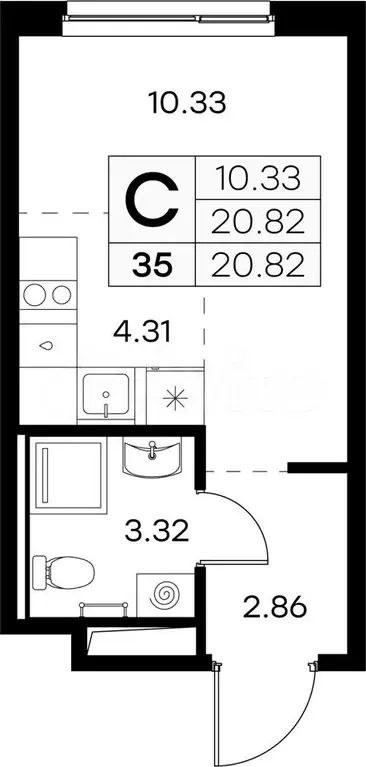 Квартира-студия, 20,8 м, 3/9 эт. - Фото 0