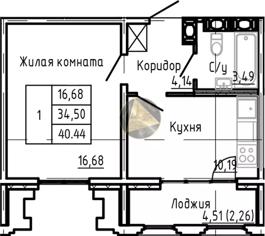 1-комнатная квартира: Санкт-Петербург, Алтайская улица, 39 (40.44 м) - Фото 0